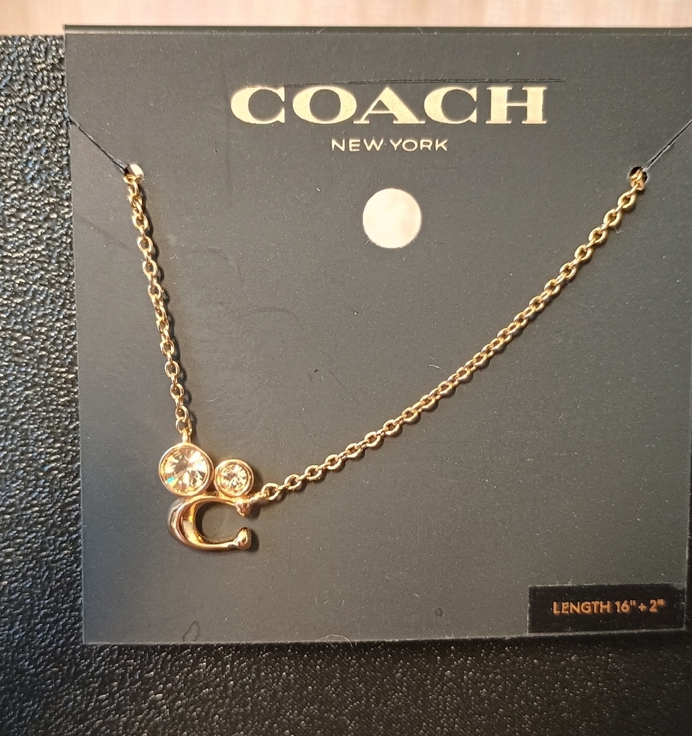 Coach Gold-tone 'C' Pendant Necklace with Crystal Accents